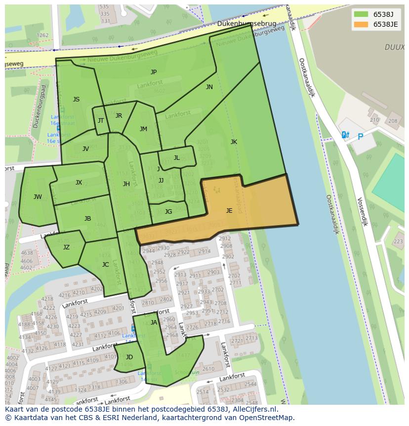 Afbeelding van het postcodegebied 6538 JE op de kaart.