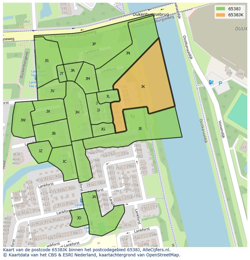 Afbeelding van het postcodegebied 6538 JK op de kaart.