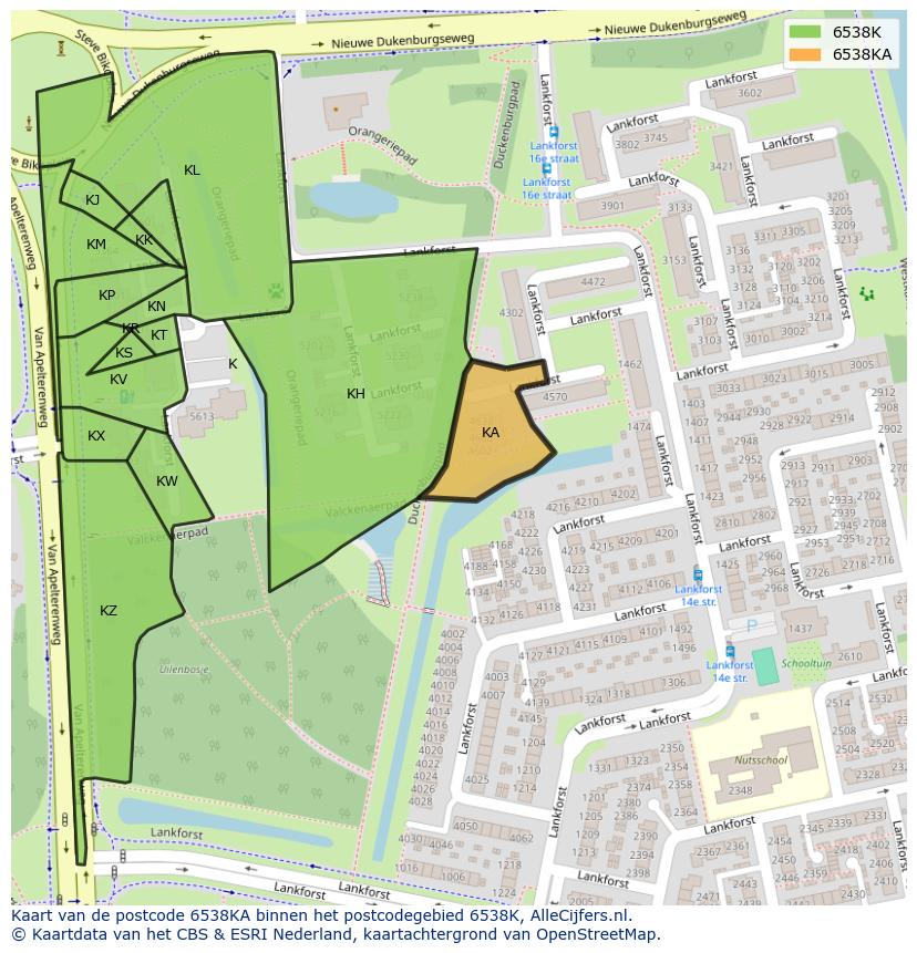 Afbeelding van het postcodegebied 6538 KA op de kaart.