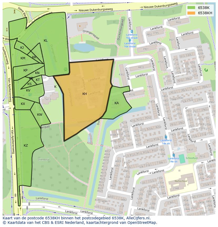 Afbeelding van het postcodegebied 6538 KH op de kaart.