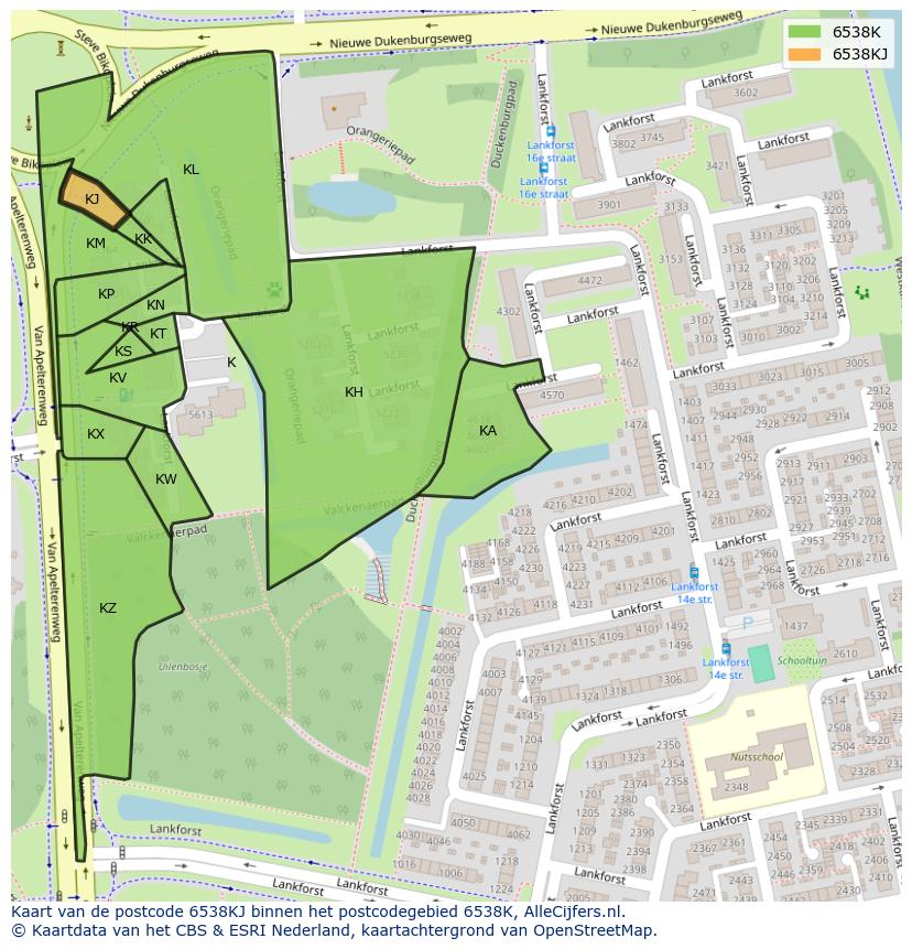 Afbeelding van het postcodegebied 6538 KJ op de kaart.