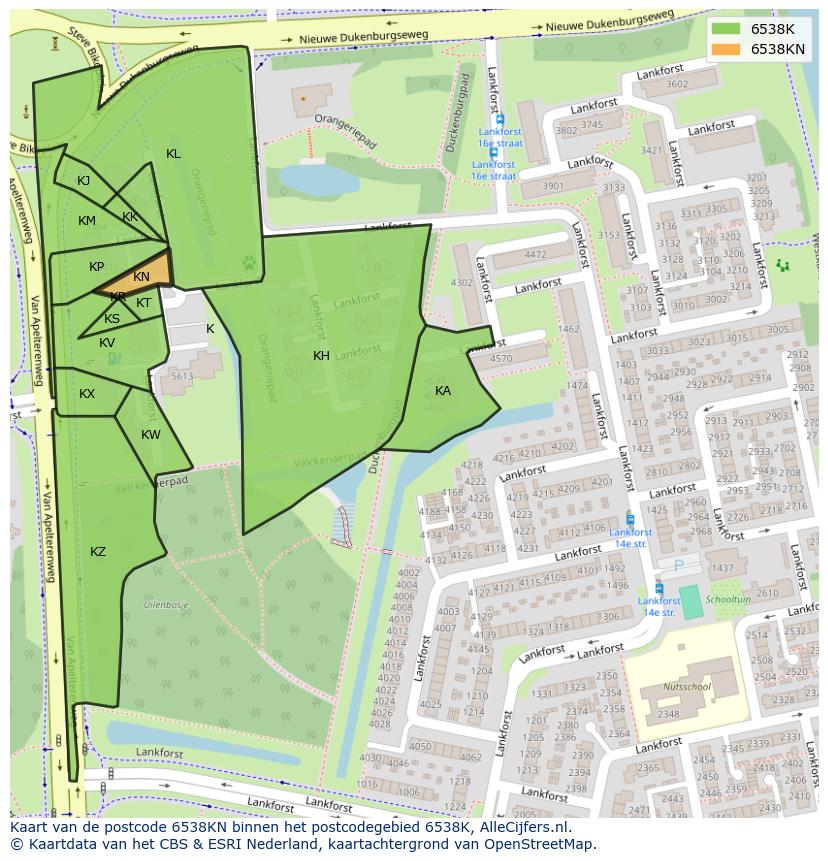 Afbeelding van het postcodegebied 6538 KN op de kaart.