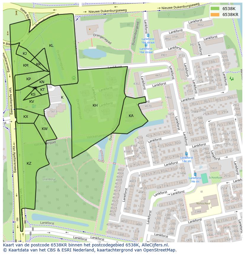 Afbeelding van het postcodegebied 6538 KR op de kaart.