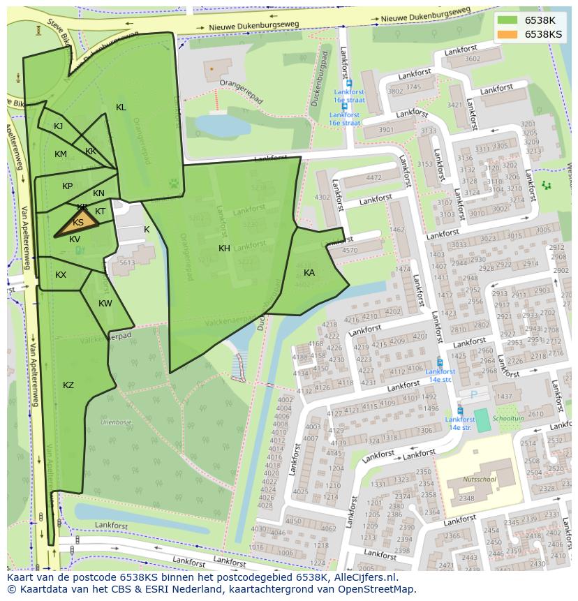 Afbeelding van het postcodegebied 6538 KS op de kaart.