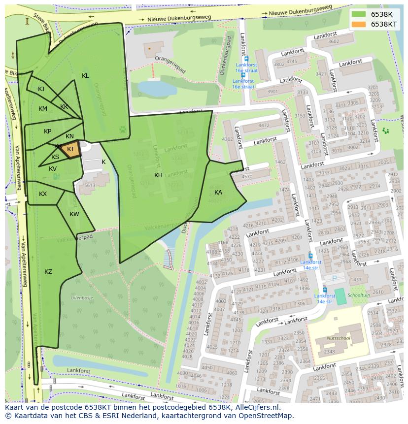Afbeelding van het postcodegebied 6538 KT op de kaart.