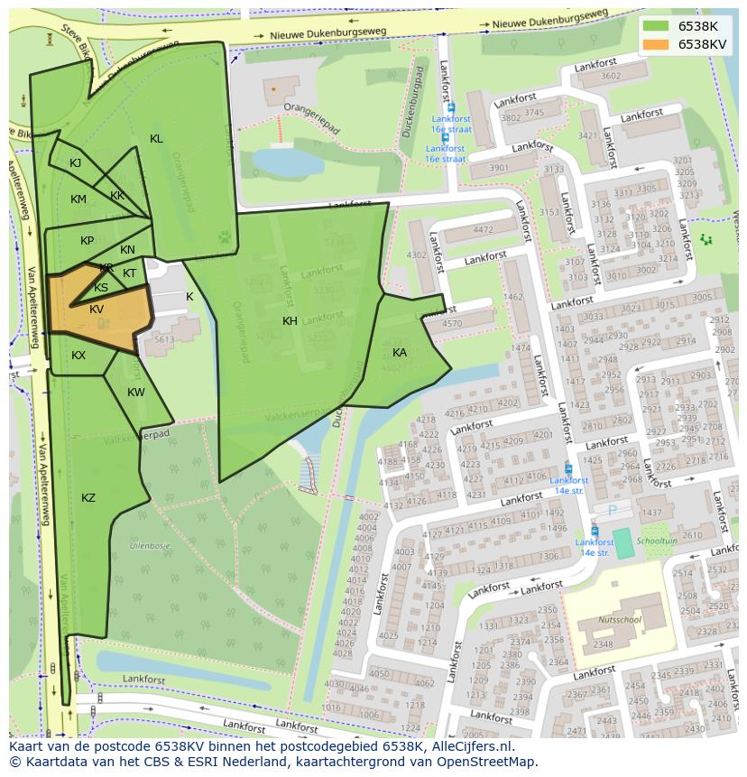 Afbeelding van het postcodegebied 6538 KV op de kaart.