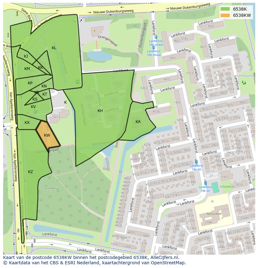 Afbeelding van het postcodegebied 6538 KW op de kaart.