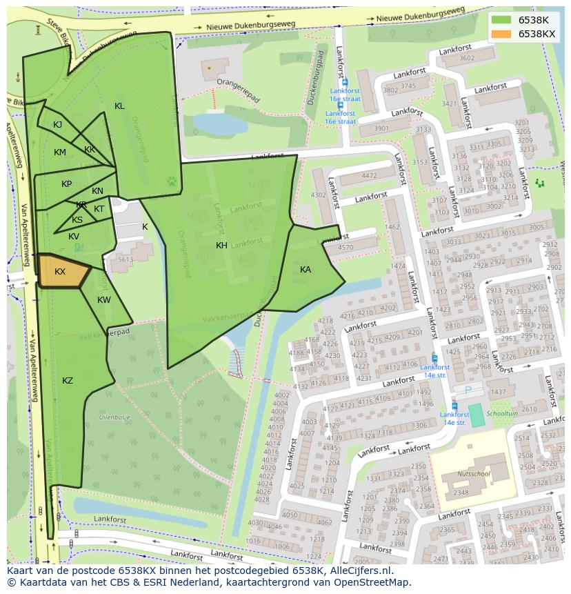 Afbeelding van het postcodegebied 6538 KX op de kaart.