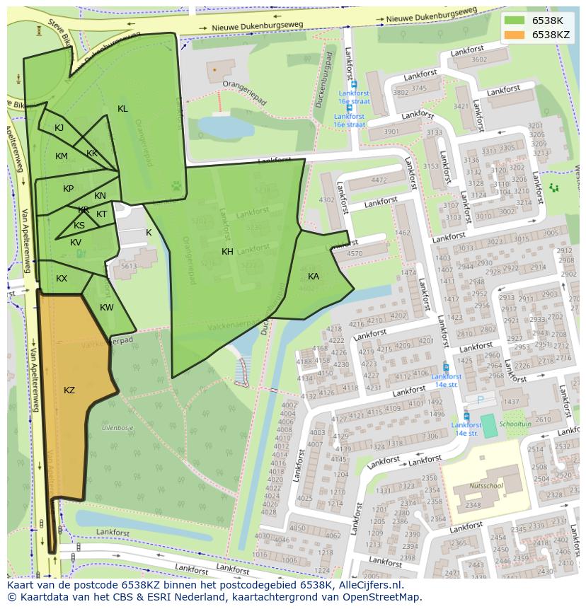 Afbeelding van het postcodegebied 6538 KZ op de kaart.