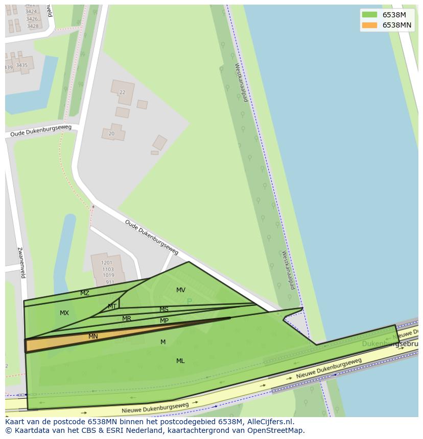 Afbeelding van het postcodegebied 6538 MN op de kaart.