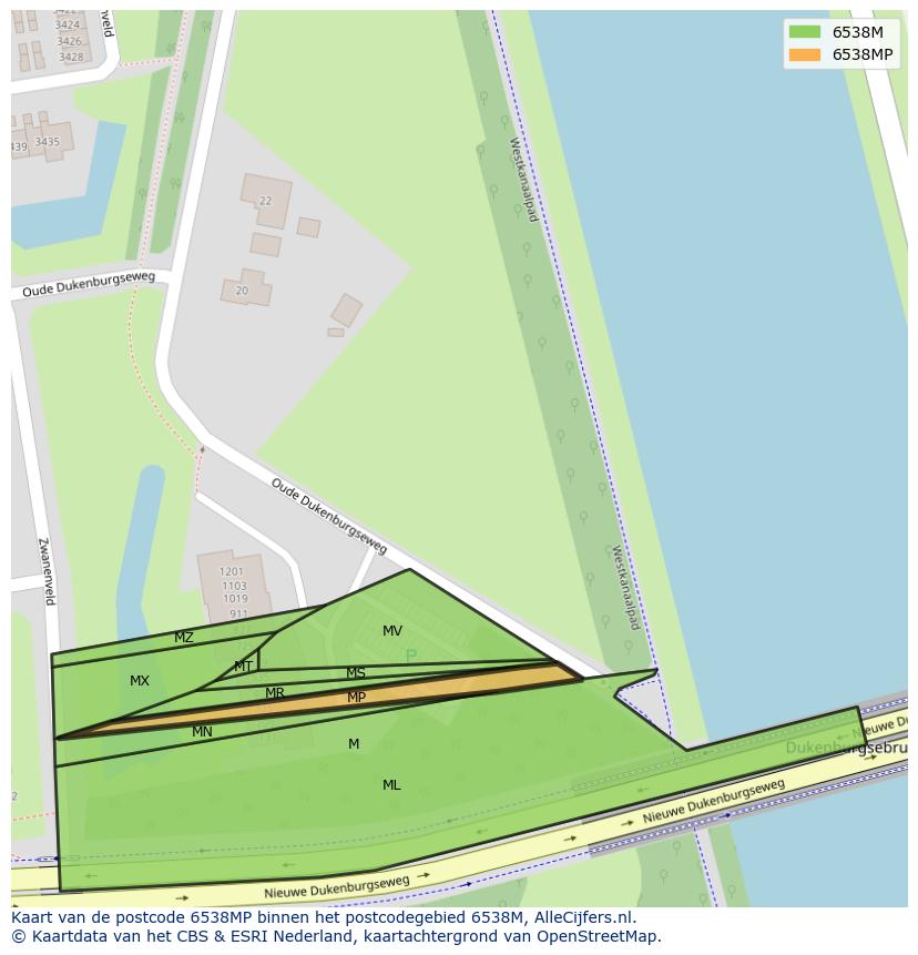 Afbeelding van het postcodegebied 6538 MP op de kaart.