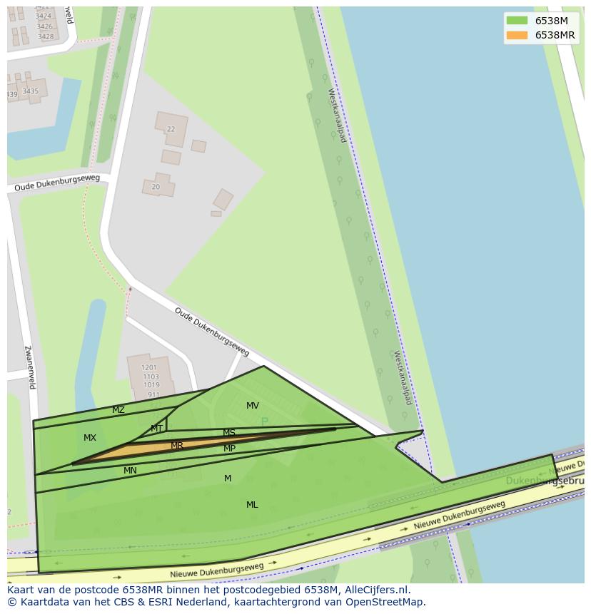 Afbeelding van het postcodegebied 6538 MR op de kaart.