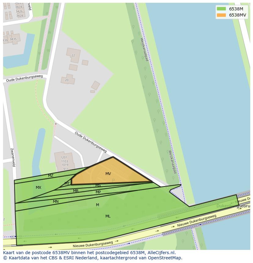 Afbeelding van het postcodegebied 6538 MV op de kaart.