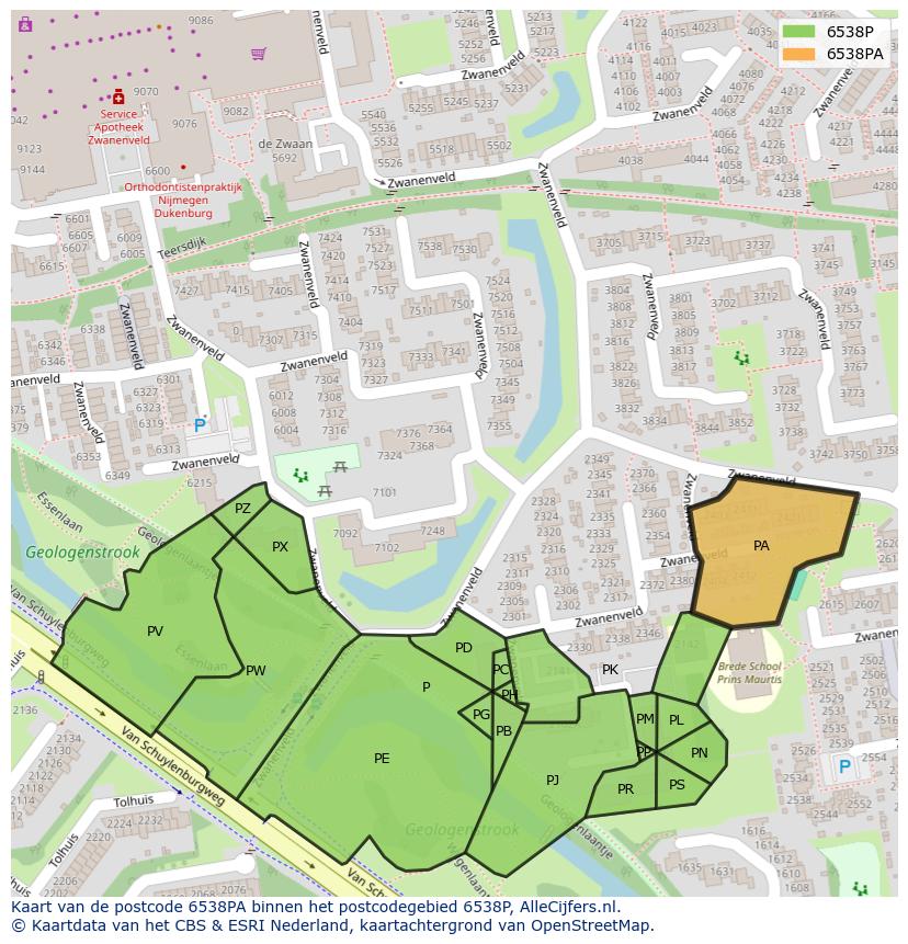 Afbeelding van het postcodegebied 6538 PA op de kaart.