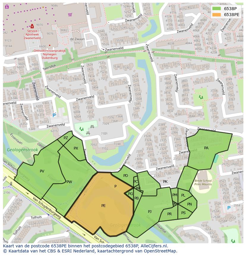 Afbeelding van het postcodegebied 6538 PE op de kaart.