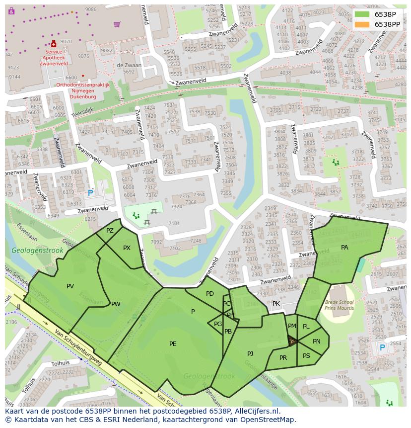 Afbeelding van het postcodegebied 6538 PP op de kaart.