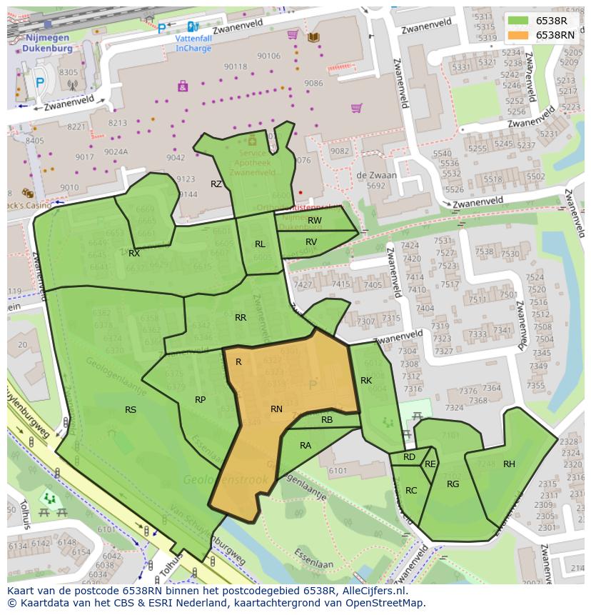 Afbeelding van het postcodegebied 6538 RN op de kaart.