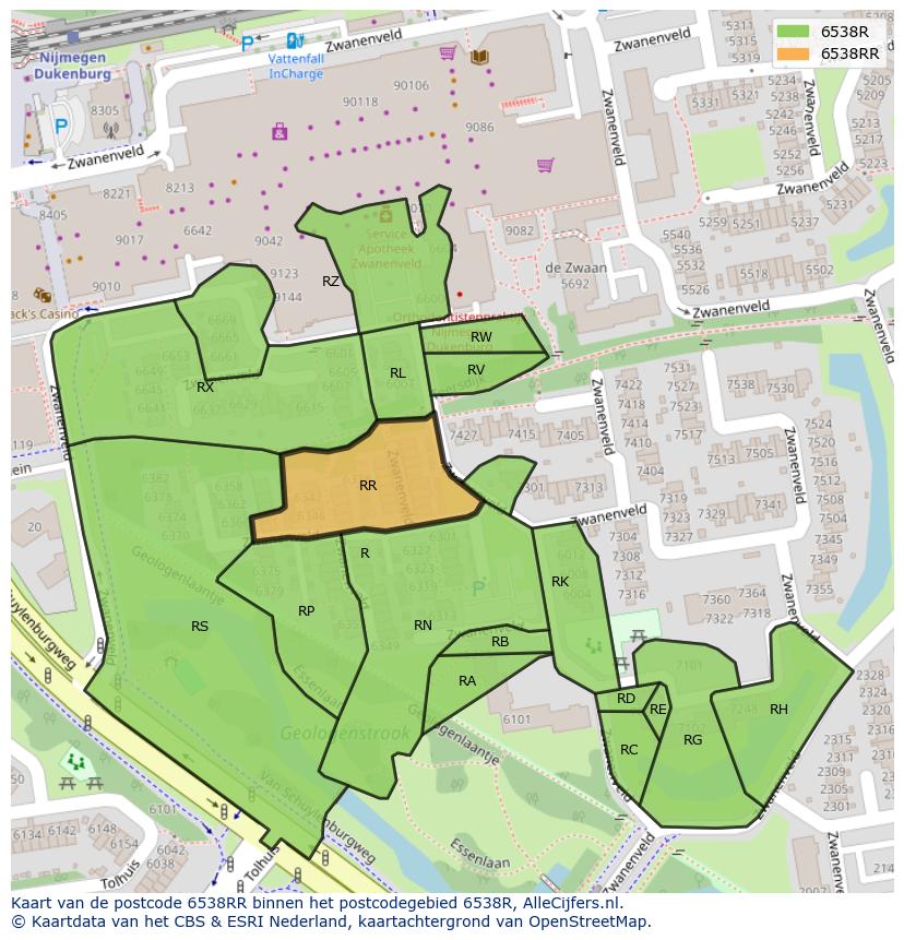 Afbeelding van het postcodegebied 6538 RR op de kaart.