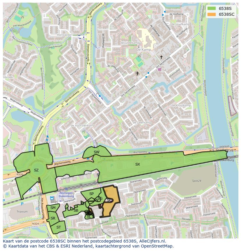 Afbeelding van het postcodegebied 6538 SC op de kaart.