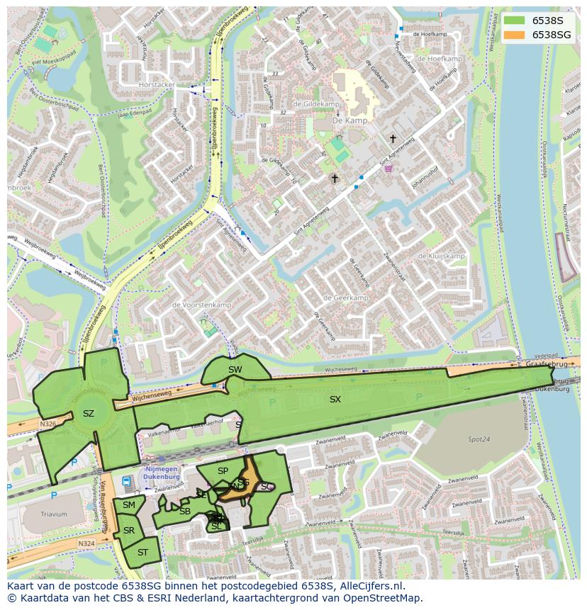 Afbeelding van het postcodegebied 6538 SG op de kaart.