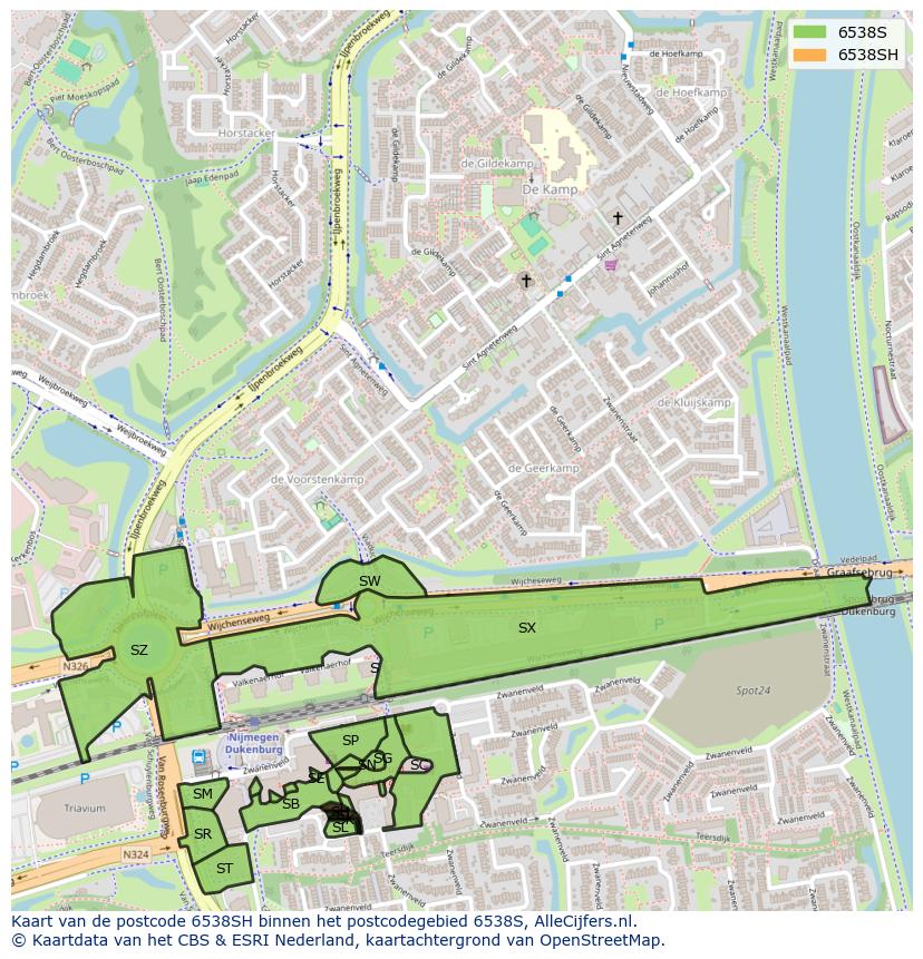 Afbeelding van het postcodegebied 6538 SH op de kaart.