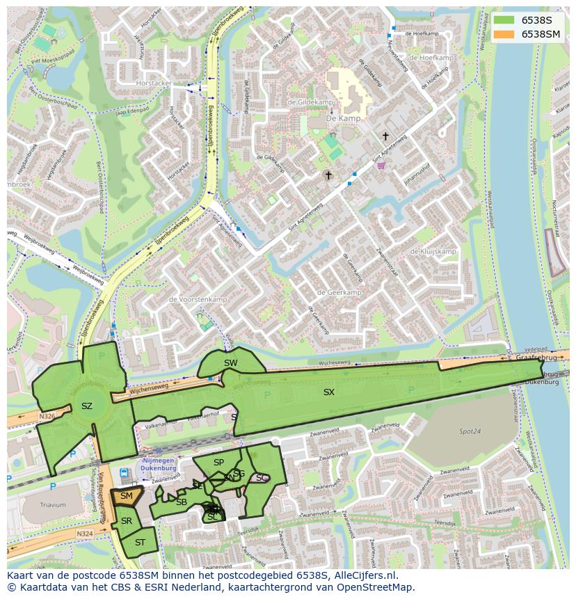 Afbeelding van het postcodegebied 6538 SM op de kaart.
