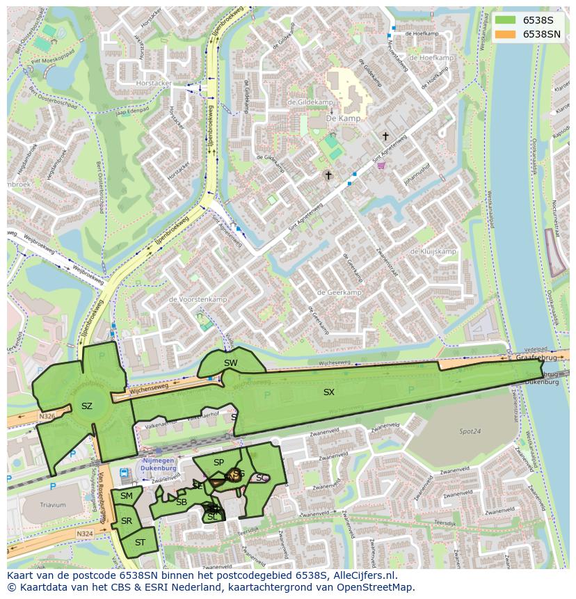 Afbeelding van het postcodegebied 6538 SN op de kaart.