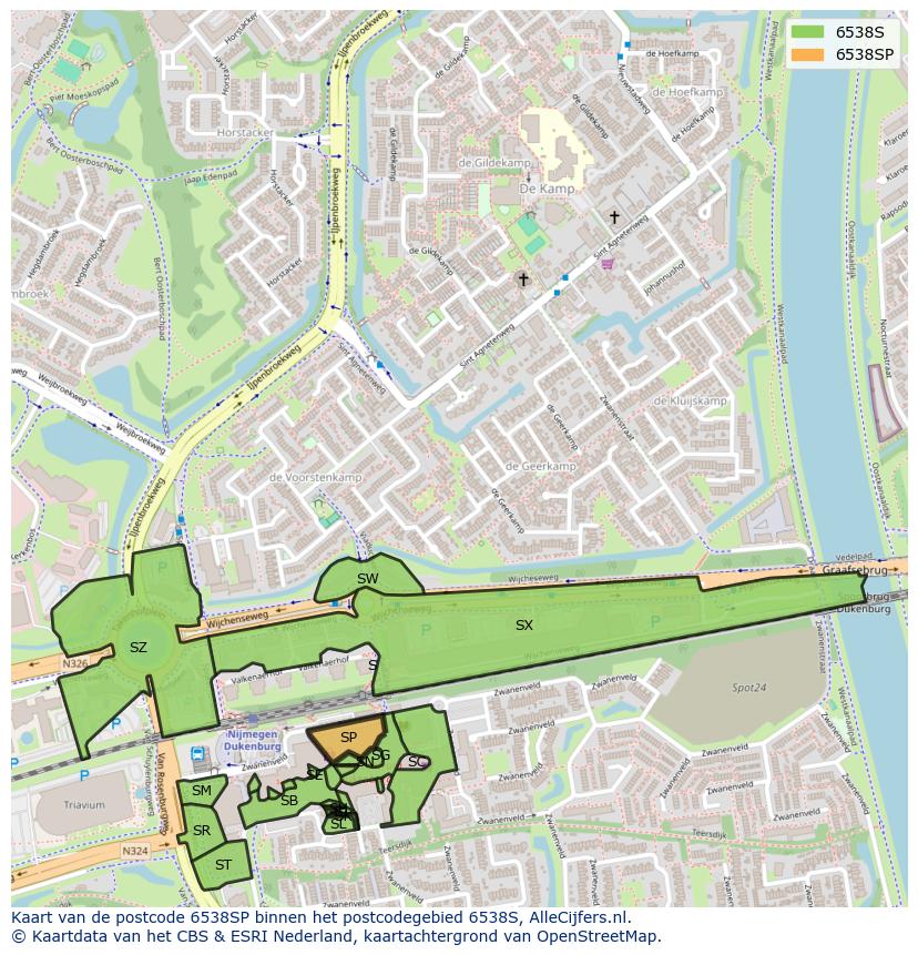 Afbeelding van het postcodegebied 6538 SP op de kaart.