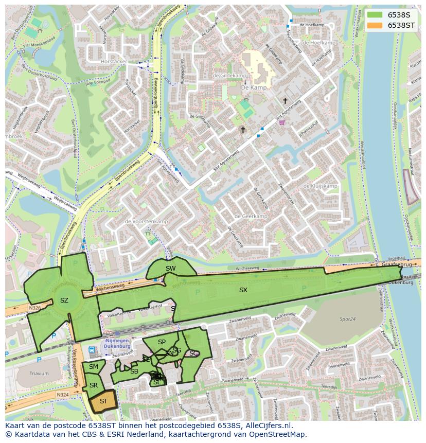 Afbeelding van het postcodegebied 6538 ST op de kaart.