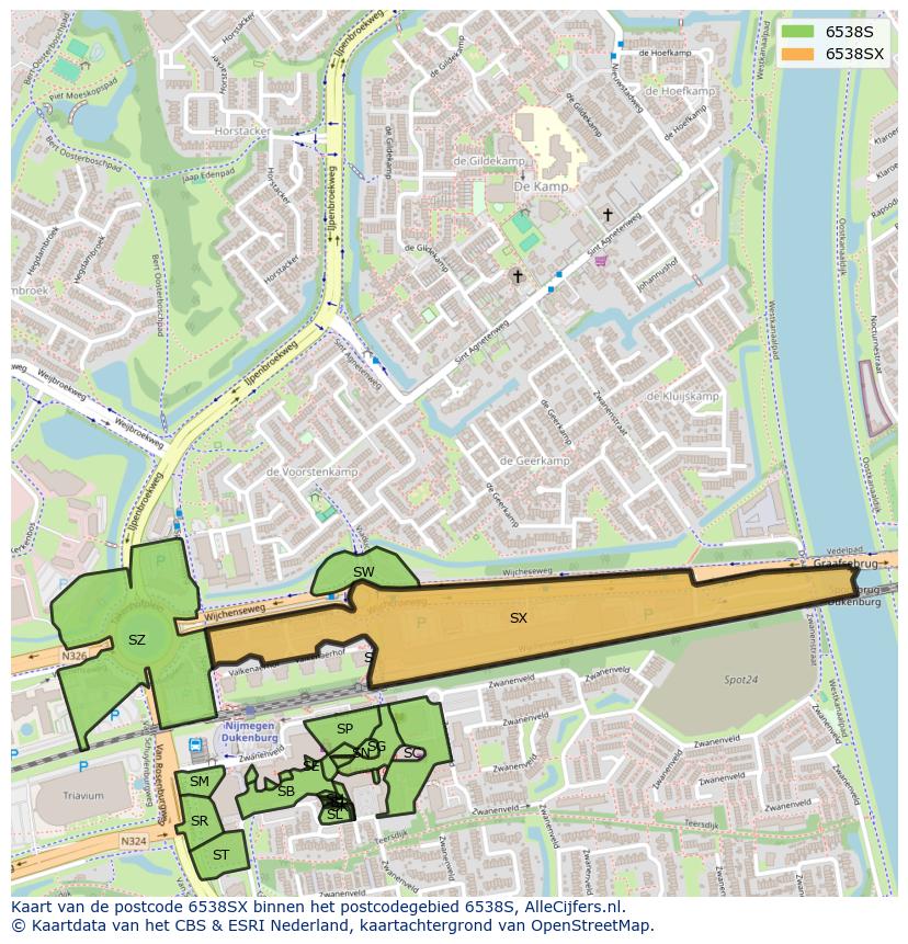 Afbeelding van het postcodegebied 6538 SX op de kaart.