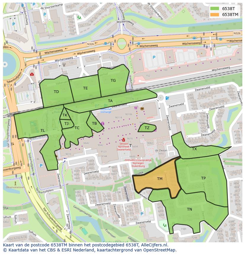 Afbeelding van het postcodegebied 6538 TM op de kaart.