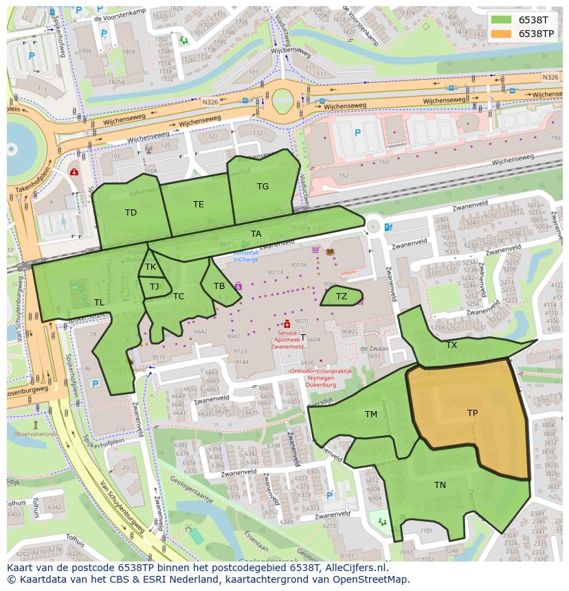 Afbeelding van het postcodegebied 6538 TP op de kaart.