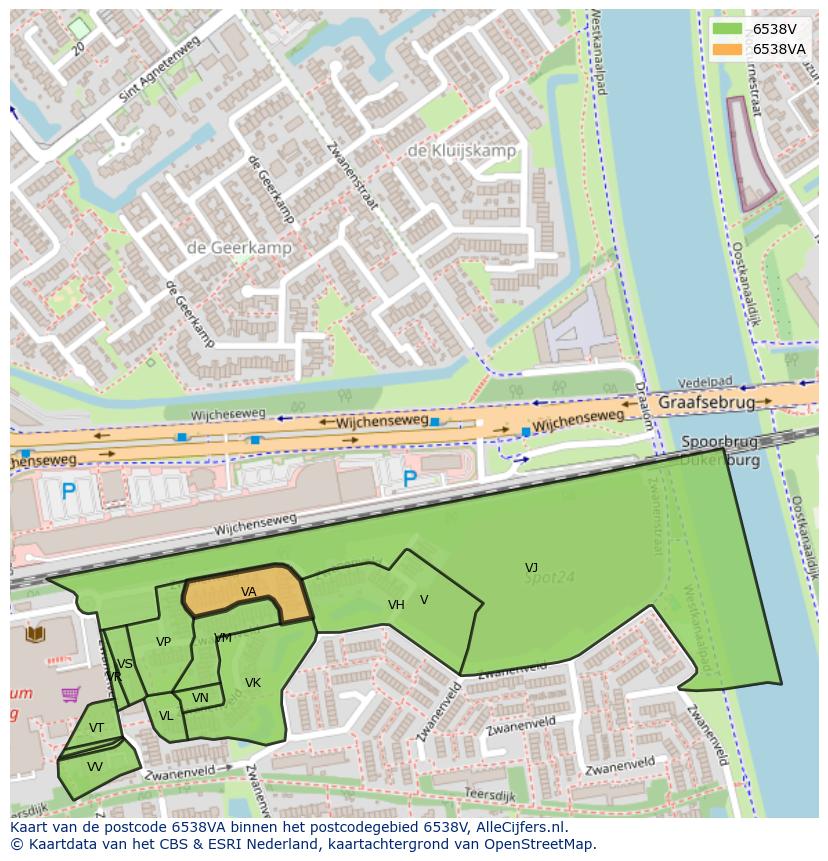 Afbeelding van het postcodegebied 6538 VA op de kaart.