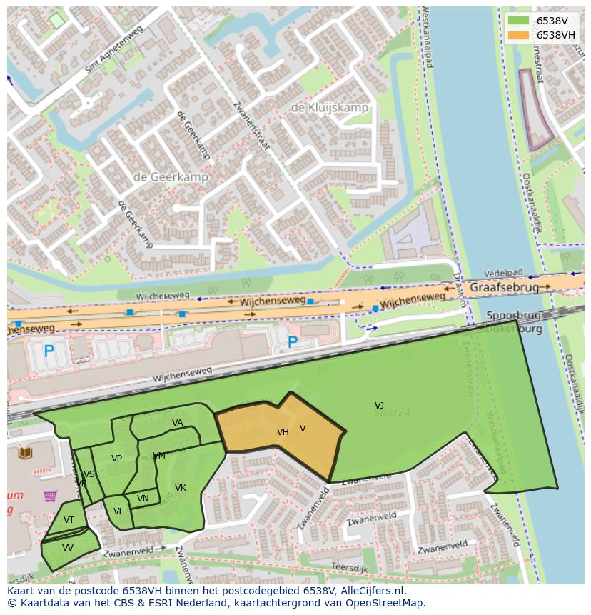Afbeelding van het postcodegebied 6538 VH op de kaart.