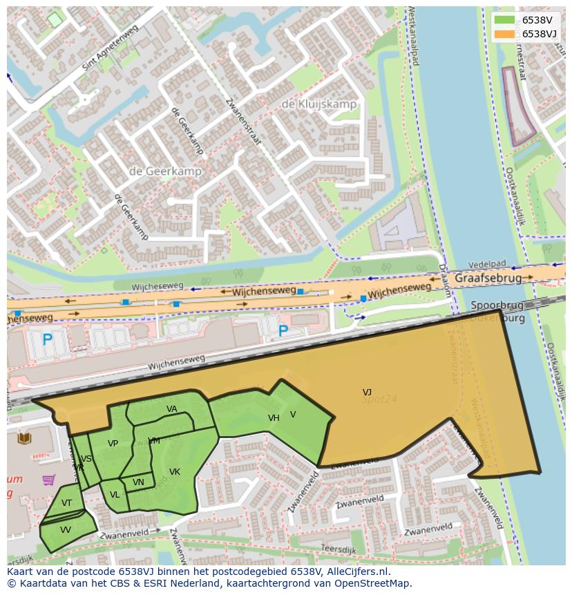 Afbeelding van het postcodegebied 6538 VJ op de kaart.