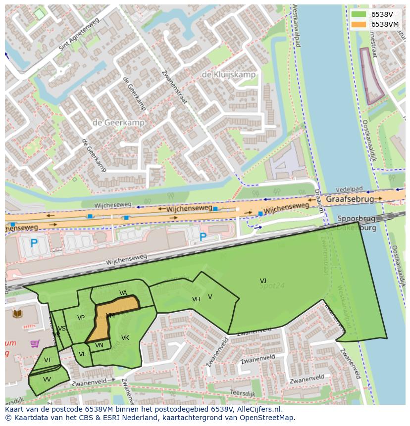 Afbeelding van het postcodegebied 6538 VM op de kaart.