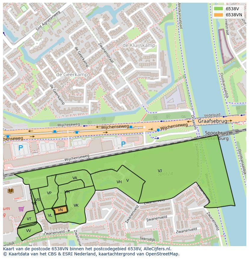 Afbeelding van het postcodegebied 6538 VN op de kaart.