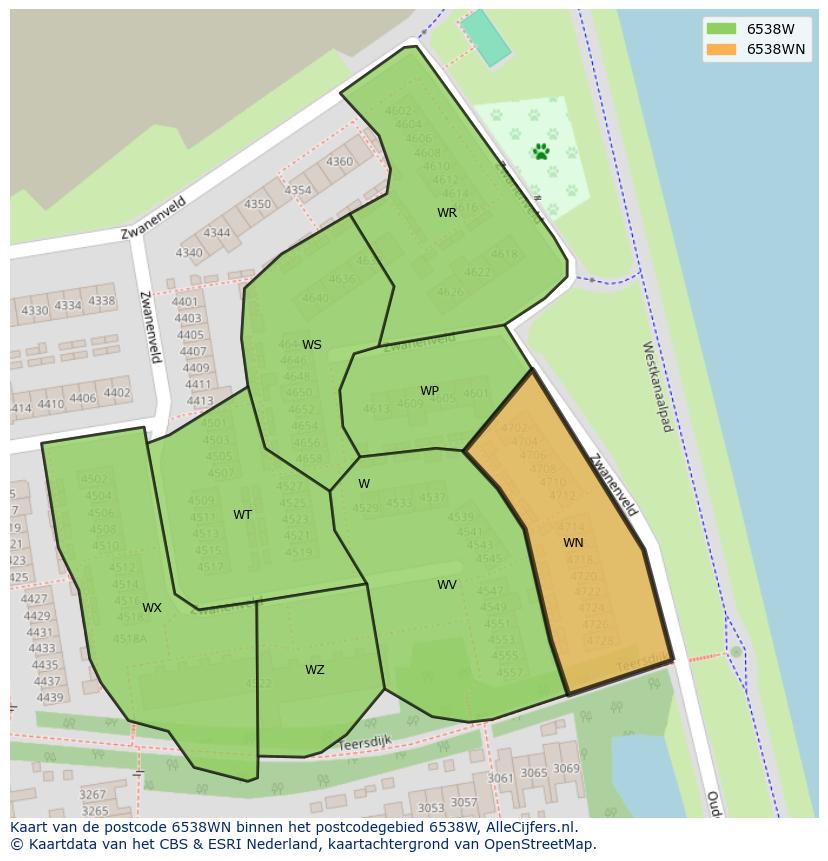 Afbeelding van het postcodegebied 6538 WN op de kaart.