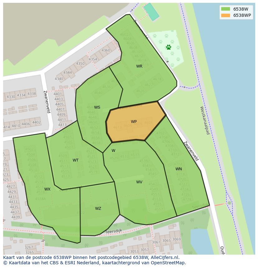 Afbeelding van het postcodegebied 6538 WP op de kaart.