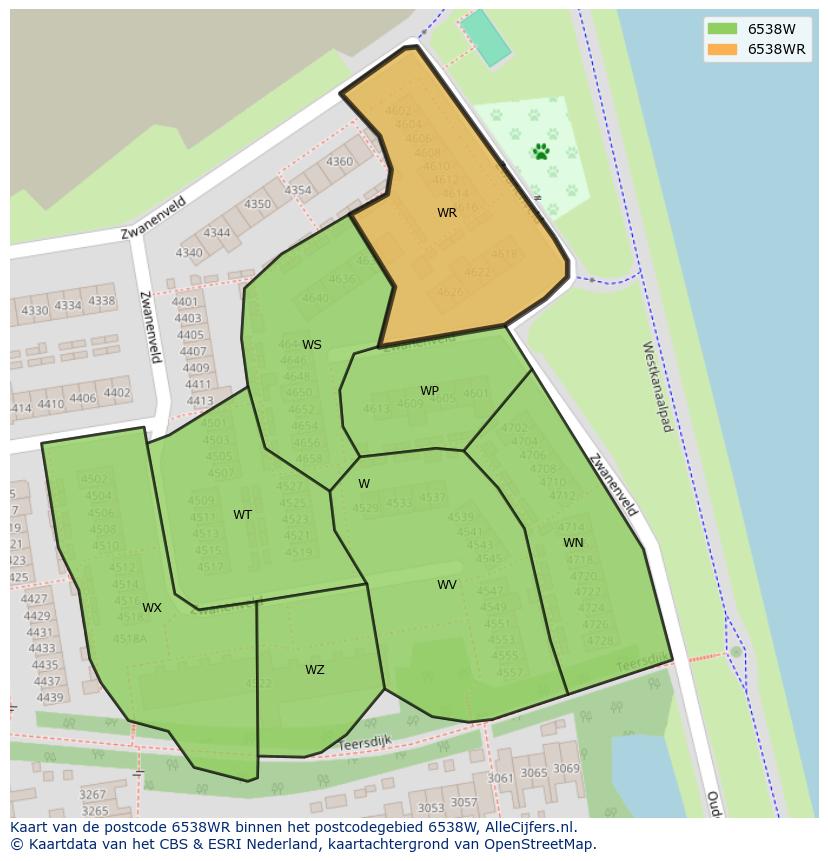 Afbeelding van het postcodegebied 6538 WR op de kaart.