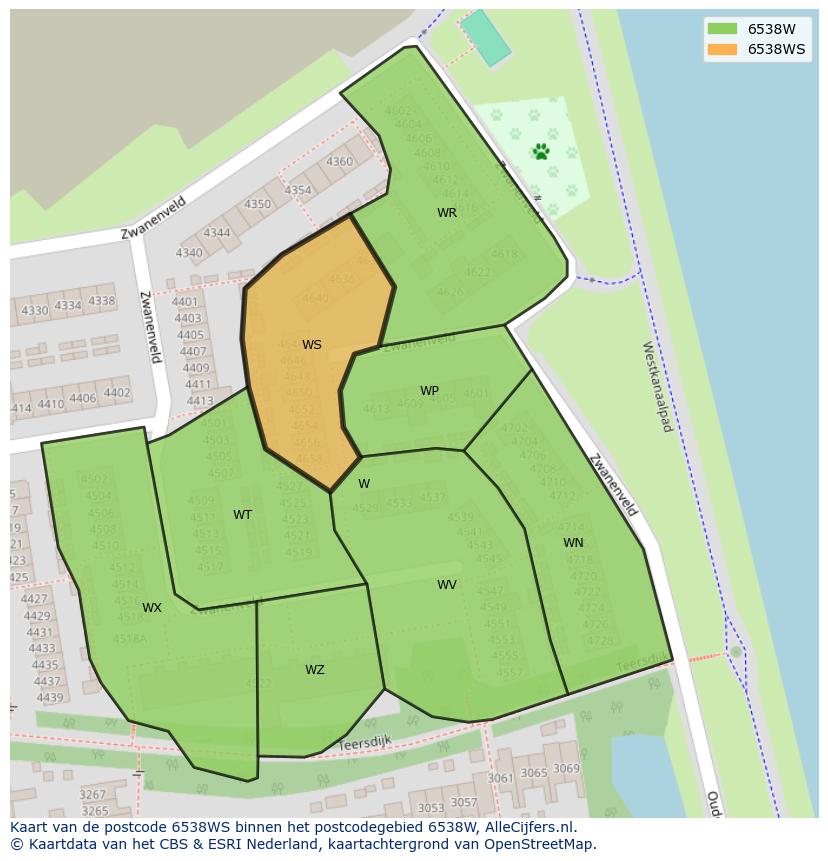 Afbeelding van het postcodegebied 6538 WS op de kaart.