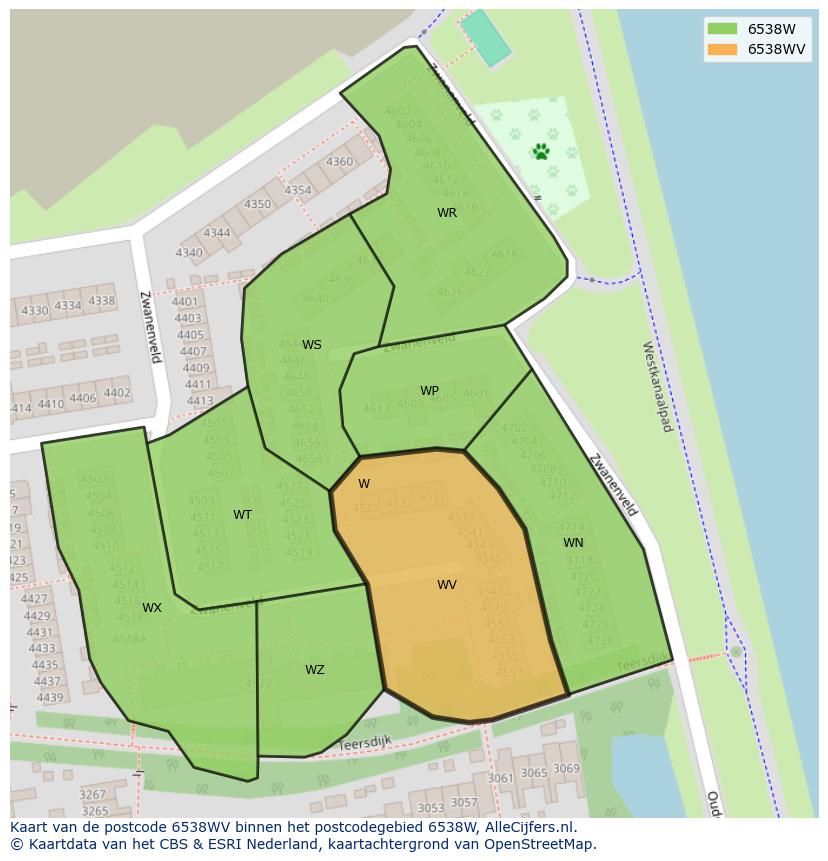 Afbeelding van het postcodegebied 6538 WV op de kaart.