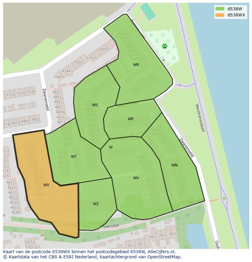 Afbeelding van het postcodegebied 6538 WX op de kaart.