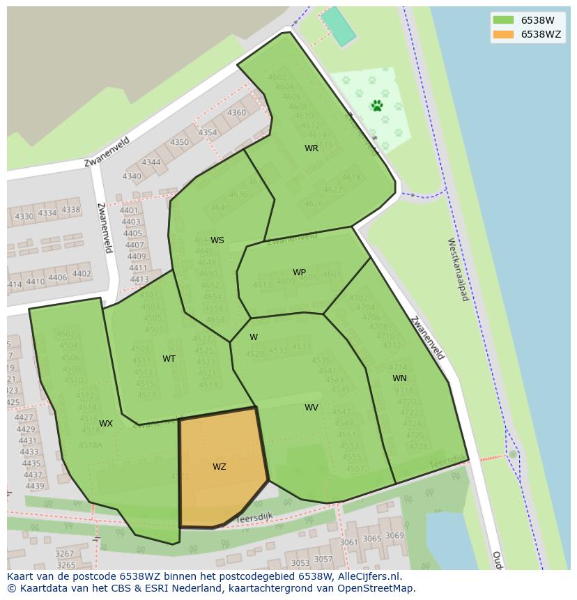 Afbeelding van het postcodegebied 6538 WZ op de kaart.