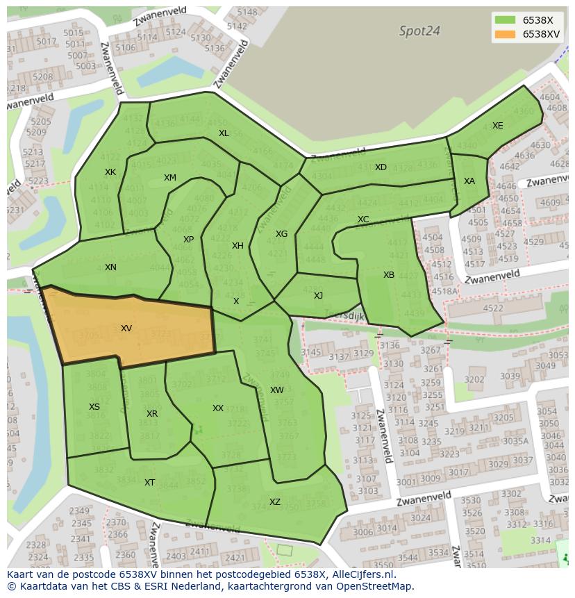 Afbeelding van het postcodegebied 6538 XV op de kaart.