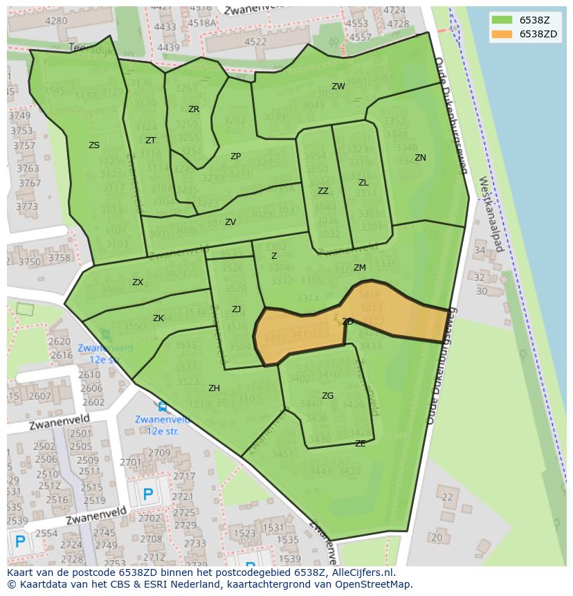 Afbeelding van het postcodegebied 6538 ZD op de kaart.