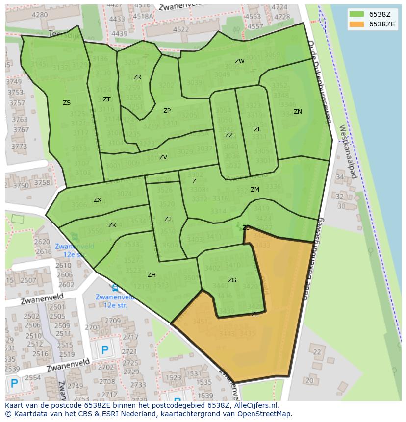 Afbeelding van het postcodegebied 6538 ZE op de kaart.