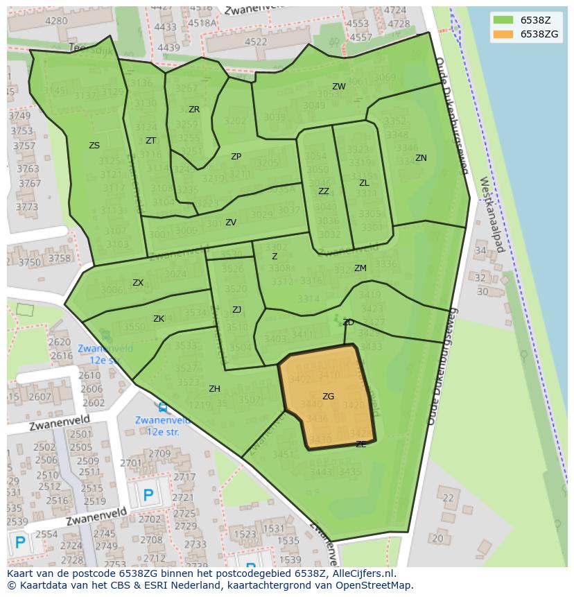 Afbeelding van het postcodegebied 6538 ZG op de kaart.