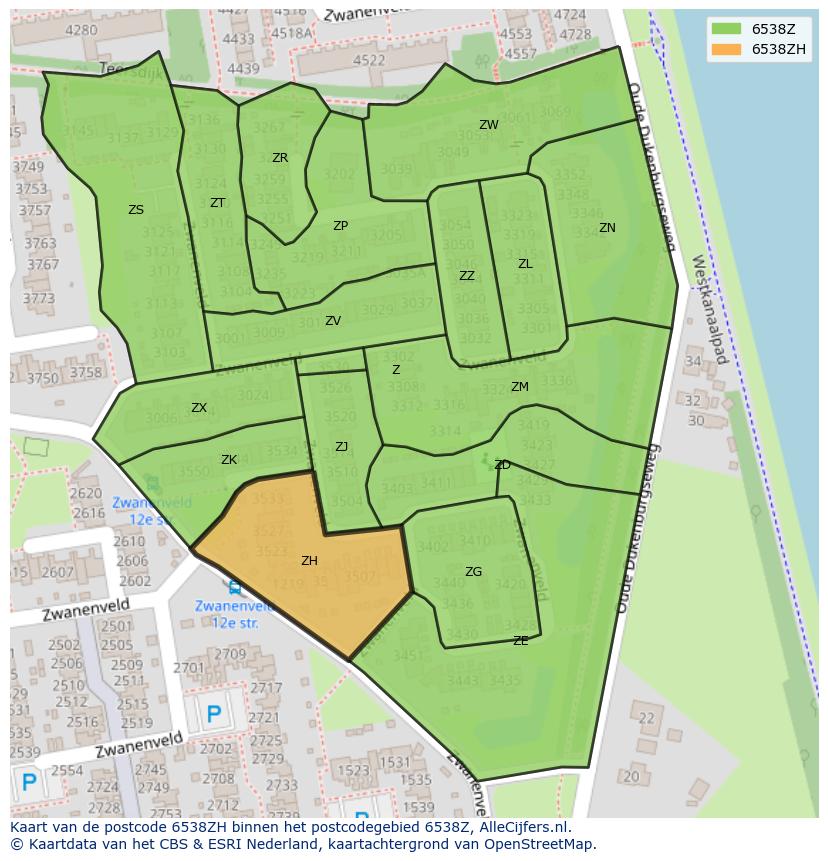 Afbeelding van het postcodegebied 6538 ZH op de kaart.