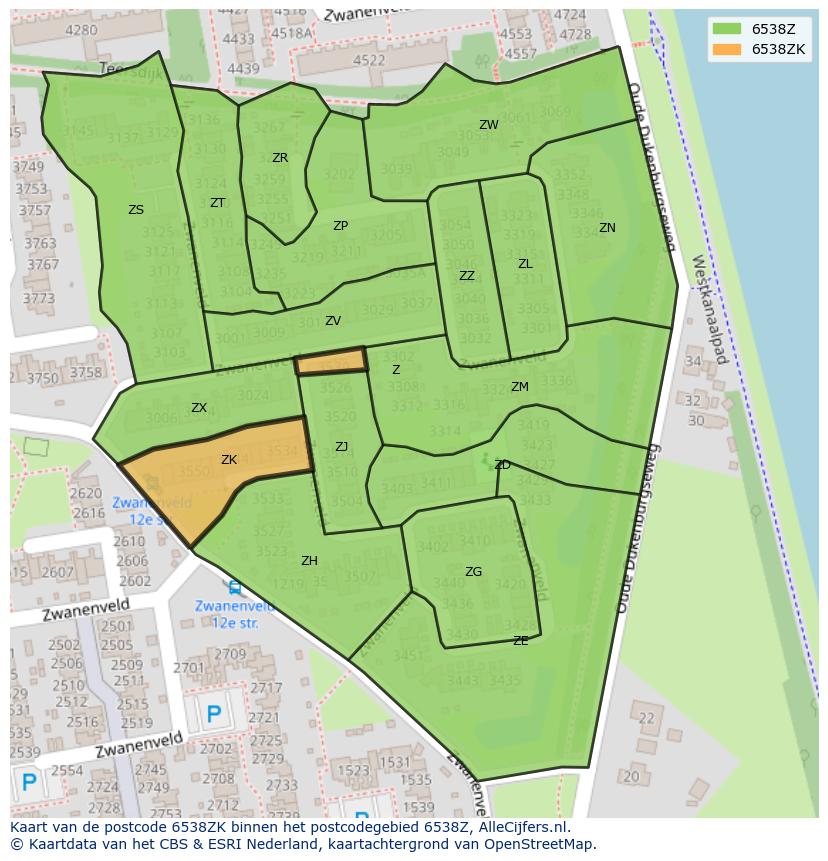 Afbeelding van het postcodegebied 6538 ZK op de kaart.